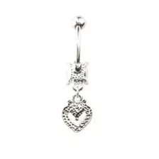 Clear and Red CZ Round Heart Silver-Tone Dangle Belly Ring - 14 Gauge at Spencer's