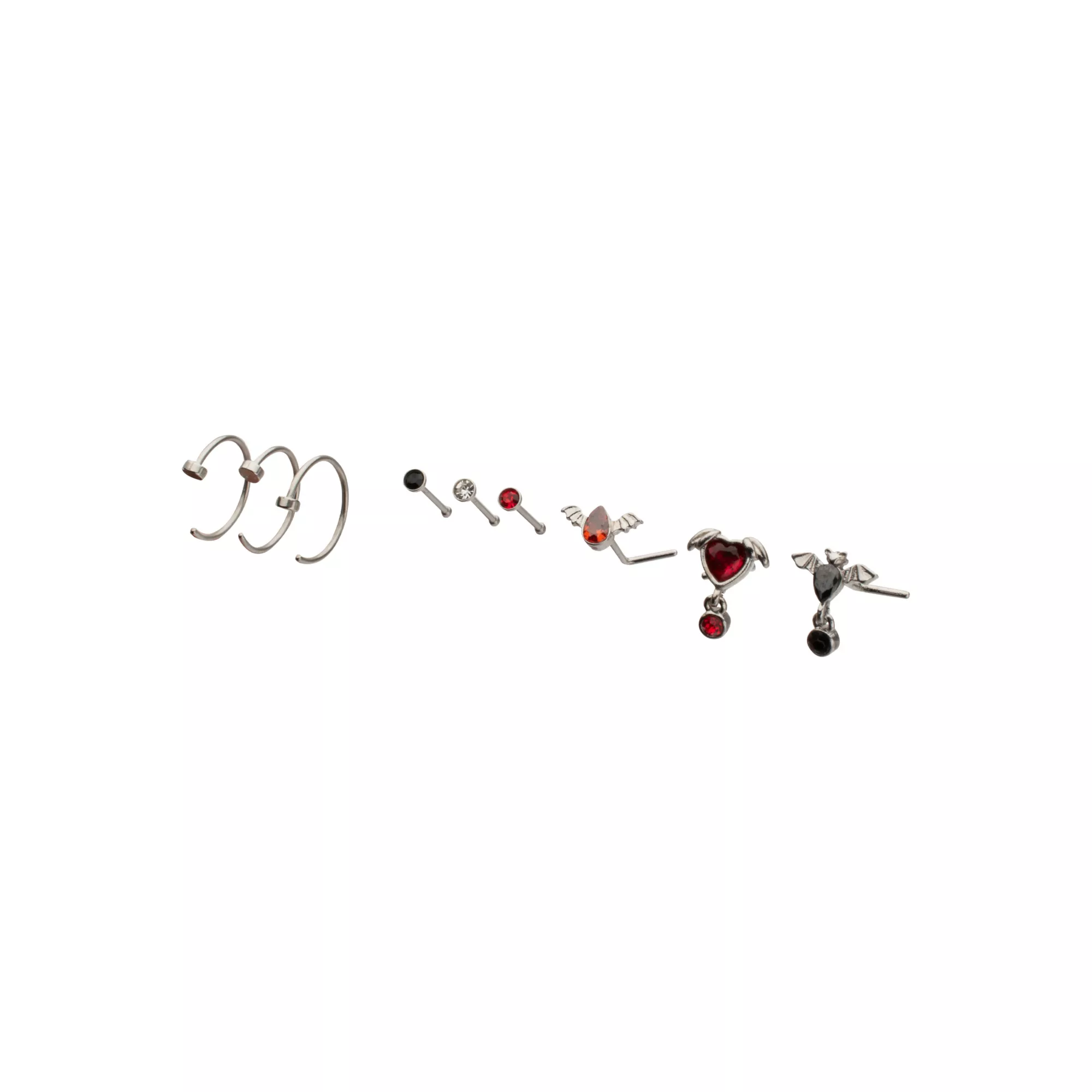 Multi-Pack Red and Black Bat Nose Pins Hoops 9 Pack - 20 Gauge