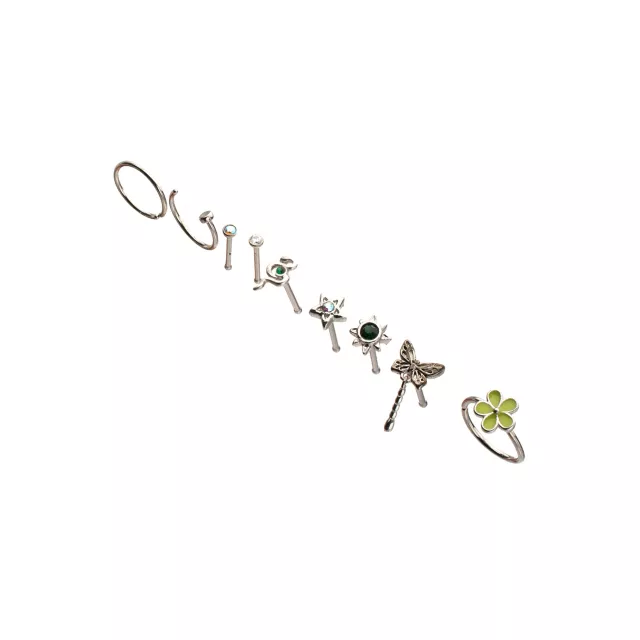 Multi-Pack Silver-Tone Titanium Cottagecore Pin and Hoop Nose Rings 9 Pack - 20 Gauge at Spencer's
