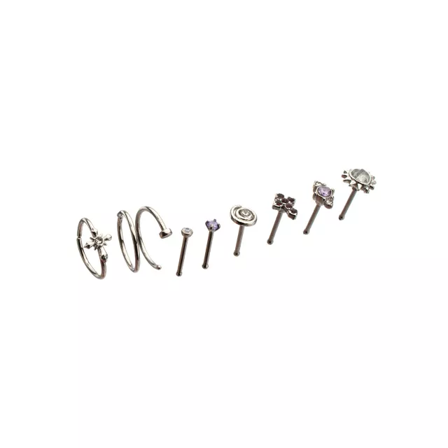 Multi-Pack CZ Cross and Heart Titanium Mixed Nose Rings 9 Pack - 20 Gauge at Spencer's