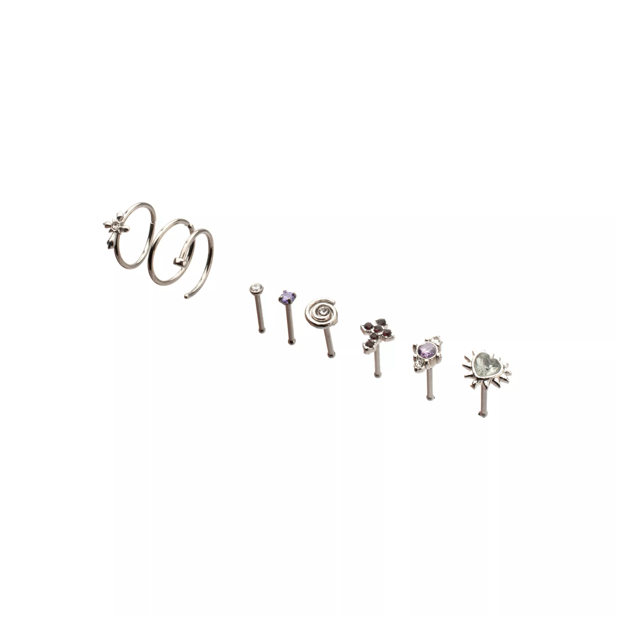 Multi-Pack CZ Cross and Heart Titanium Mixed Nose Rings 9 Pack - 20 Gauge at Spencer's
