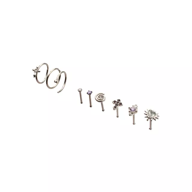 Multi-Pack CZ Cross and Heart Titanium Mixed Nose Rings 9 Pack - 20 Gauge at Spencer's