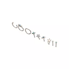 Multi-Pack Blue CZ Flower Titanium Mixed Nose Rings 9 Pack - 20 Gauge at Spencer's