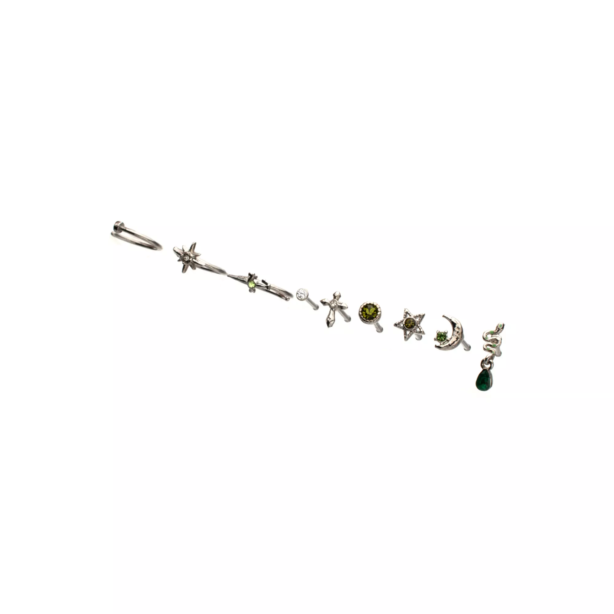 Multi-Pack Silver-Tone Titanium Celestial Snake Pin and Hoop Nose Rings 9 Pack - 20 Gauge at Spencer's