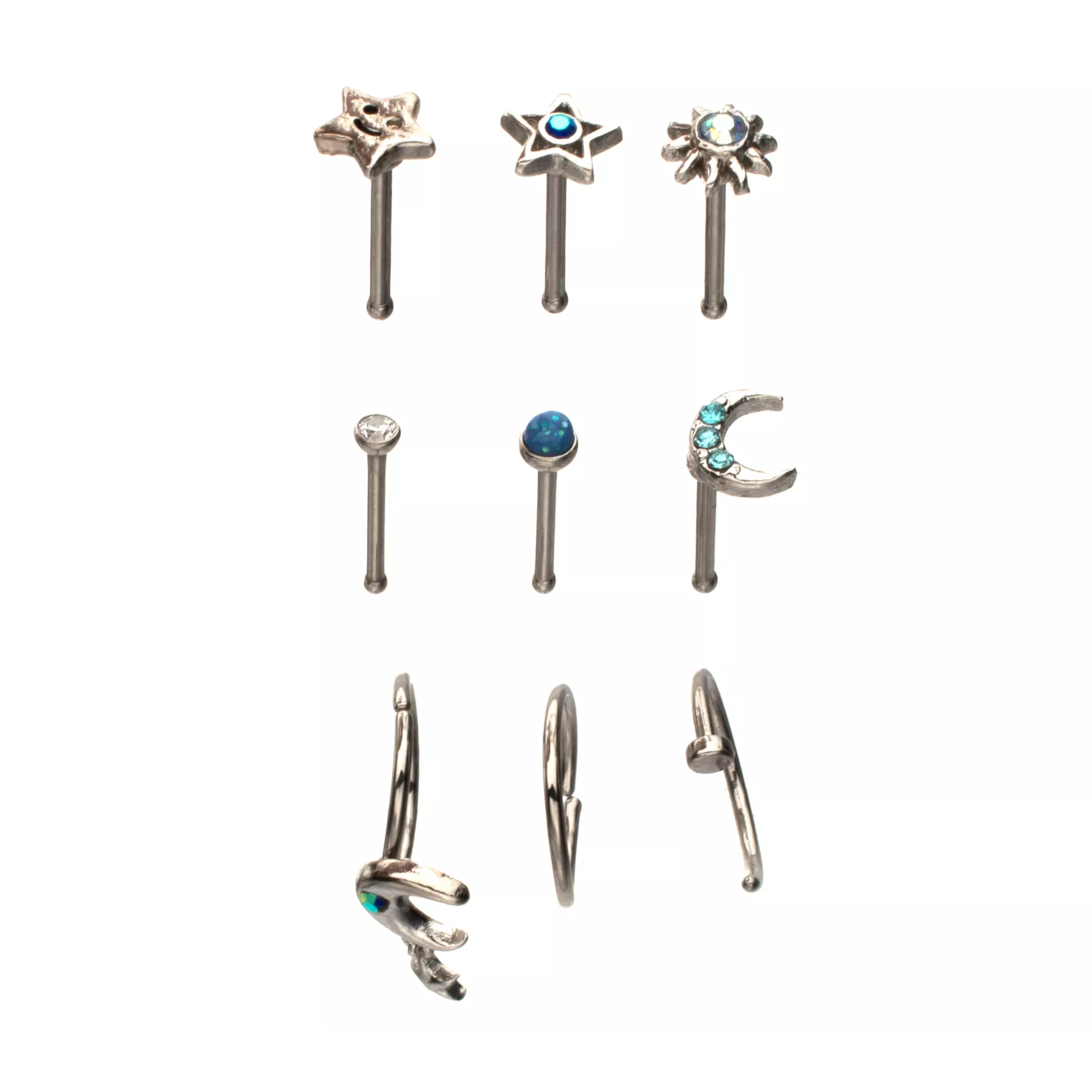 Multi-Pack CZ Celestial Icon Titanium Mixed Nose Rings 9 Pack - 20 Gauge at Spencer's