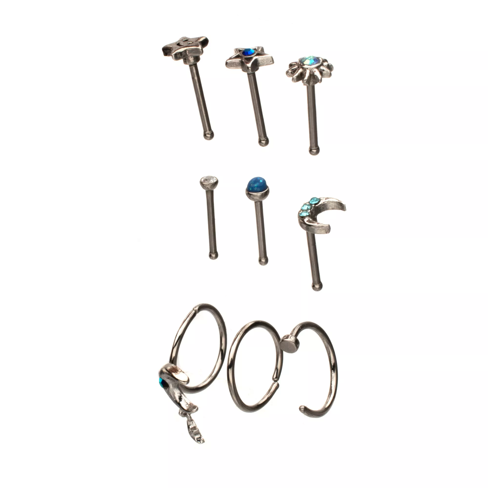 Multi-Pack CZ Celestial Icon Titanium Mixed Nose Rings 9 Pack - 20 Gauge at Spencer's