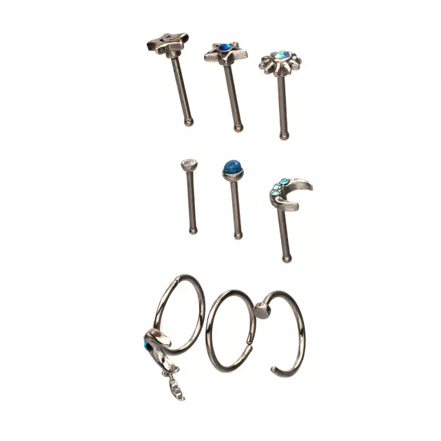 Multi-Pack CZ Celestial Icon Titanium Mixed Nose Rings 9 Pack - 20 Gauge at Spencer's