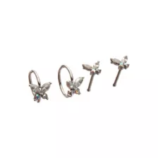 Multi-Pack CZ Butterfly Titanium Hoop Nose Rings and Bone Nose Rings 4 Pack - 20 Gauge at Spencer's