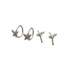 Multi-Pack CZ Butterfly Titanium Hoop Nose Rings and Bone Nose Rings 4 Pack - 20 Gauge at Spencer's