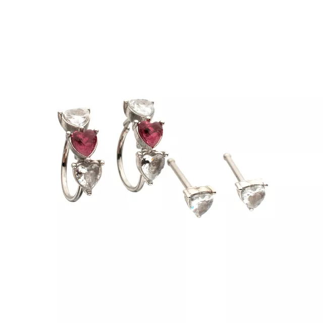 Multi-Pack CZ Heart Titanium Hoop Nose Rings and Bone Nose Rings 4 Pack - 20 Gauge at Spencer's