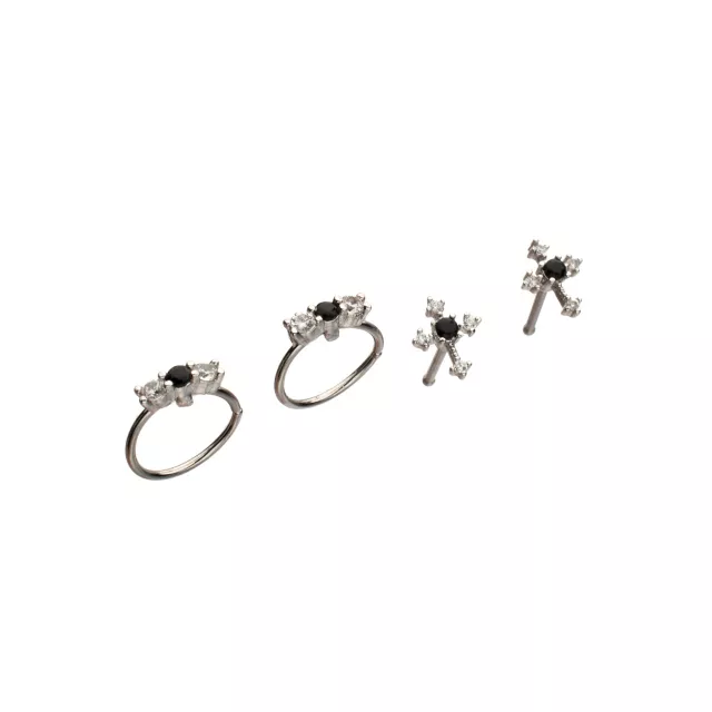 Multi-Pack Black CZ Cross Hoop Nose Rings and Bone Nose Rings 4 Pack - 20 Gauge at Spencer's