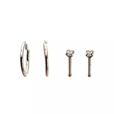 Multi-Pack Prong CZ Basic Titanium Hoop Nose Rings and Bone Nose Rings 4 Pack - 20 Gauge at Spencer's