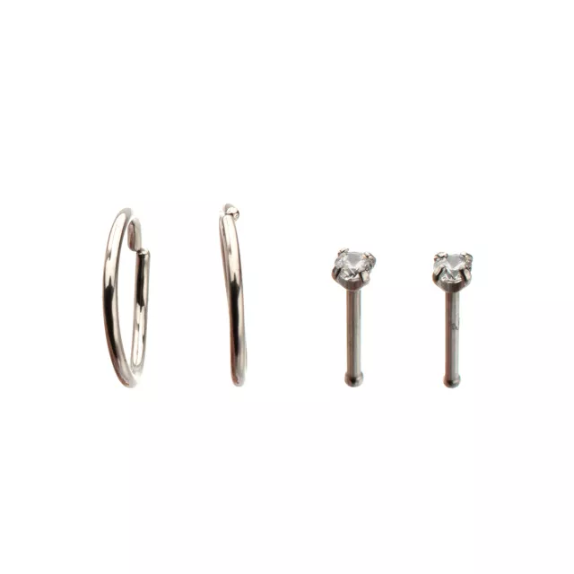 Multi-Pack Prong CZ Basic Titanium Hoop Nose Rings and Bone Nose Rings 4 Pack - 20 Gauge at Spencer's