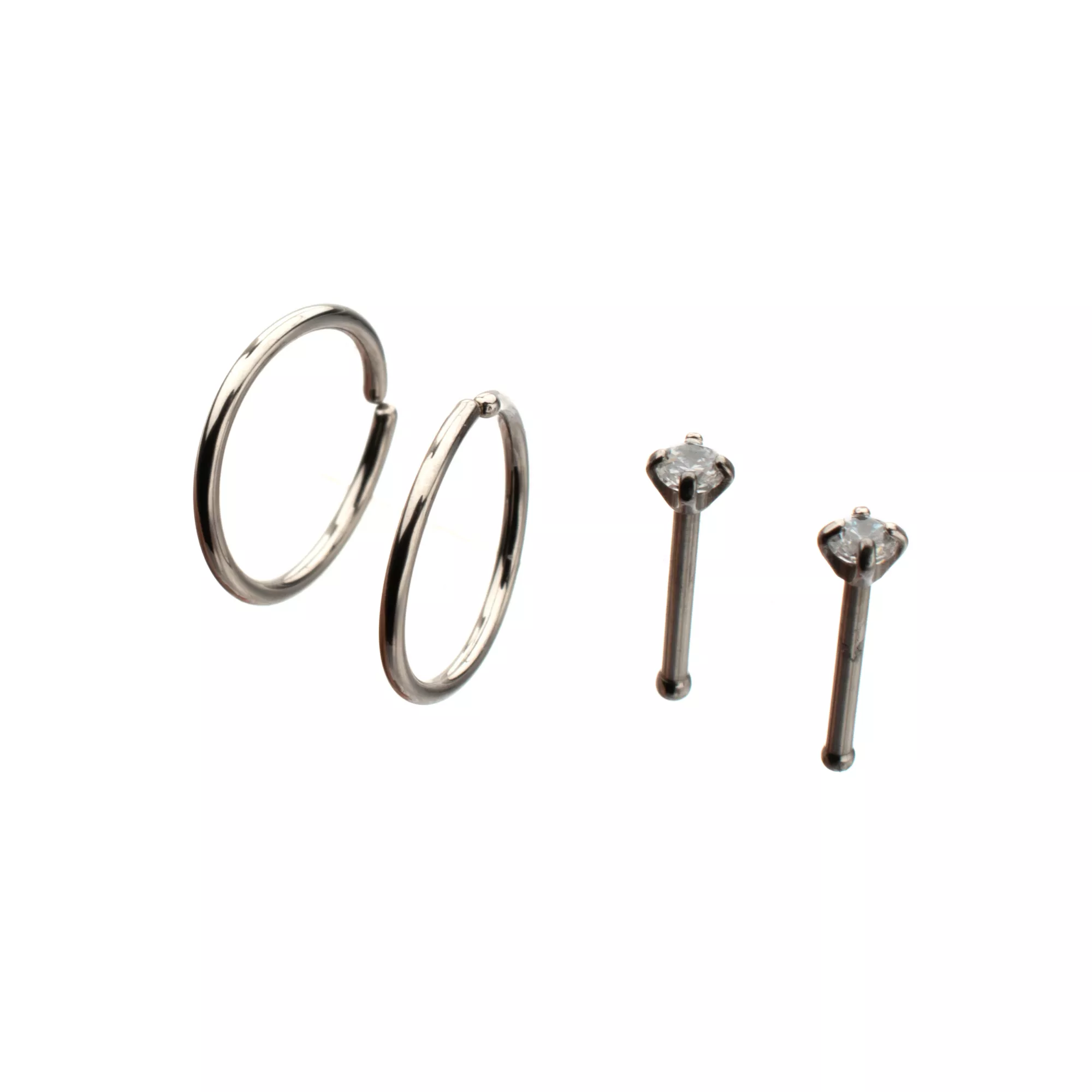 Multi-Pack Prong CZ Basic Titanium Hoop Nose Rings and Bone Nose Rings 4 Pack - 20 Gauge at Spencer's