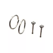 Multi-Pack Prong CZ Basic Titanium Hoop Nose Rings and Bone Nose Rings 4 Pack - 20 Gauge at Spencer's
