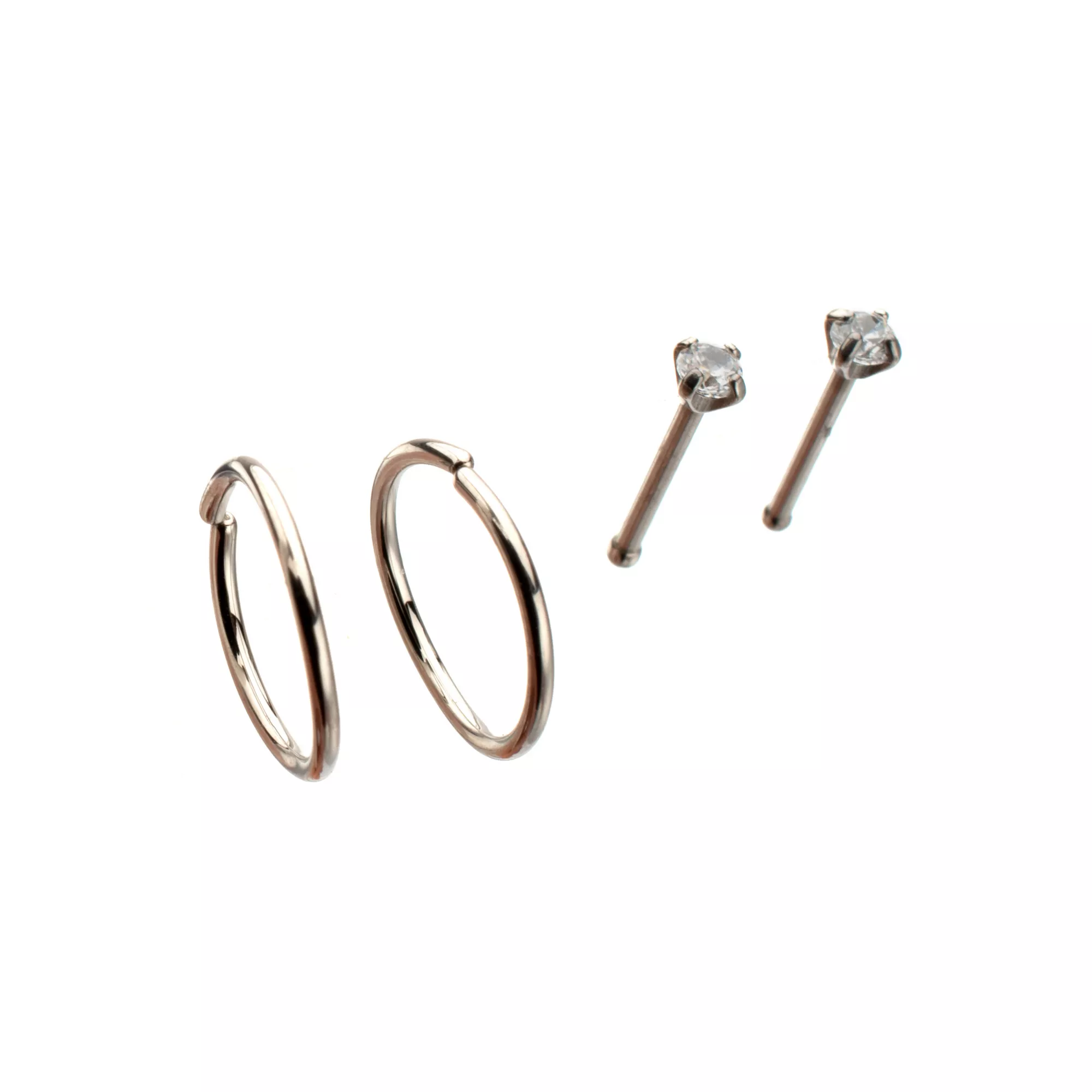 Multi-Pack Prong CZ Basic Titanium Hoop Nose Rings and Bone Nose Rings 4 Pack - 20 Gauge at Spencer's