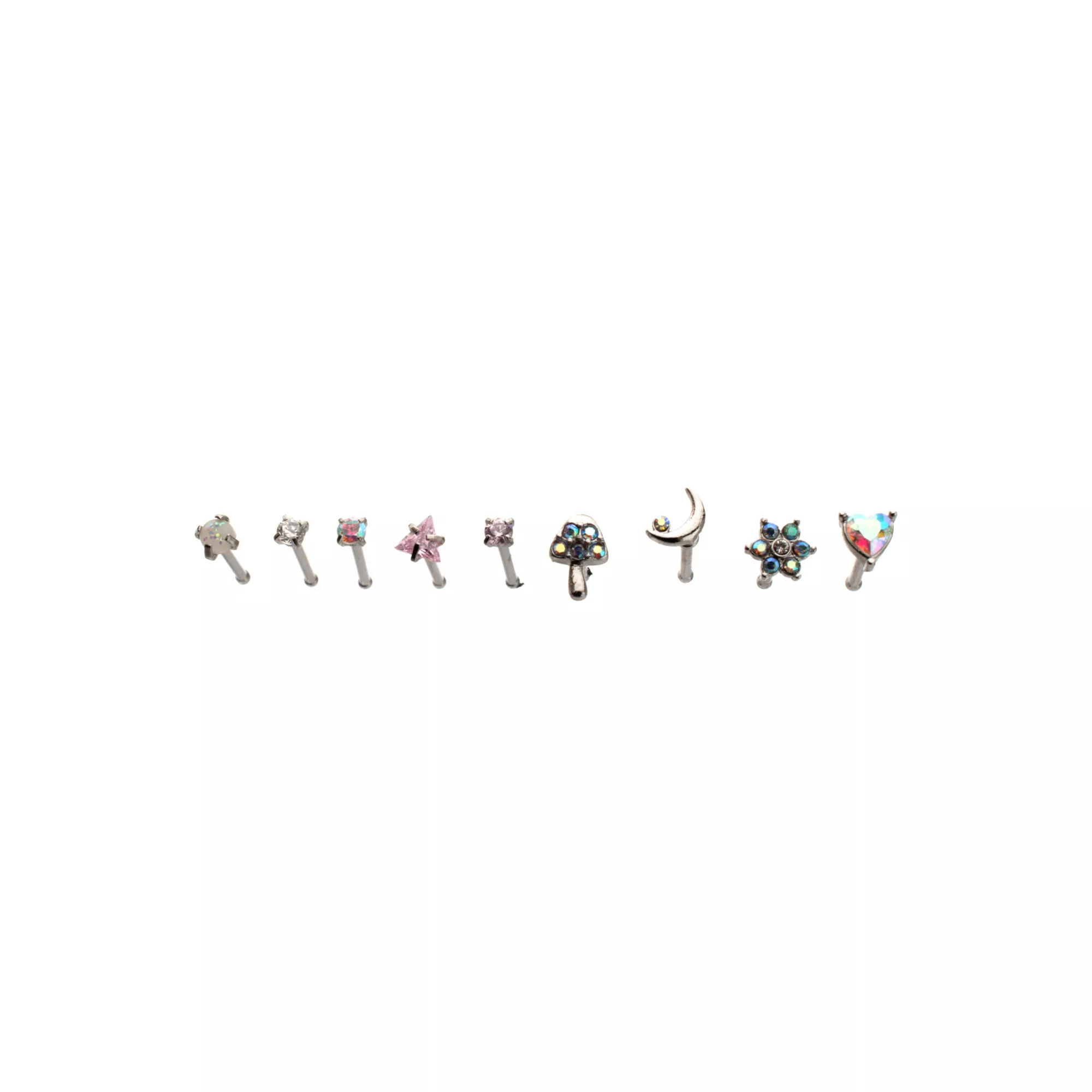 Multi-Pack CZ Groovy Icon Titanium Bone Nose Rings 9 Pack - 20 Gauge at Spencer's