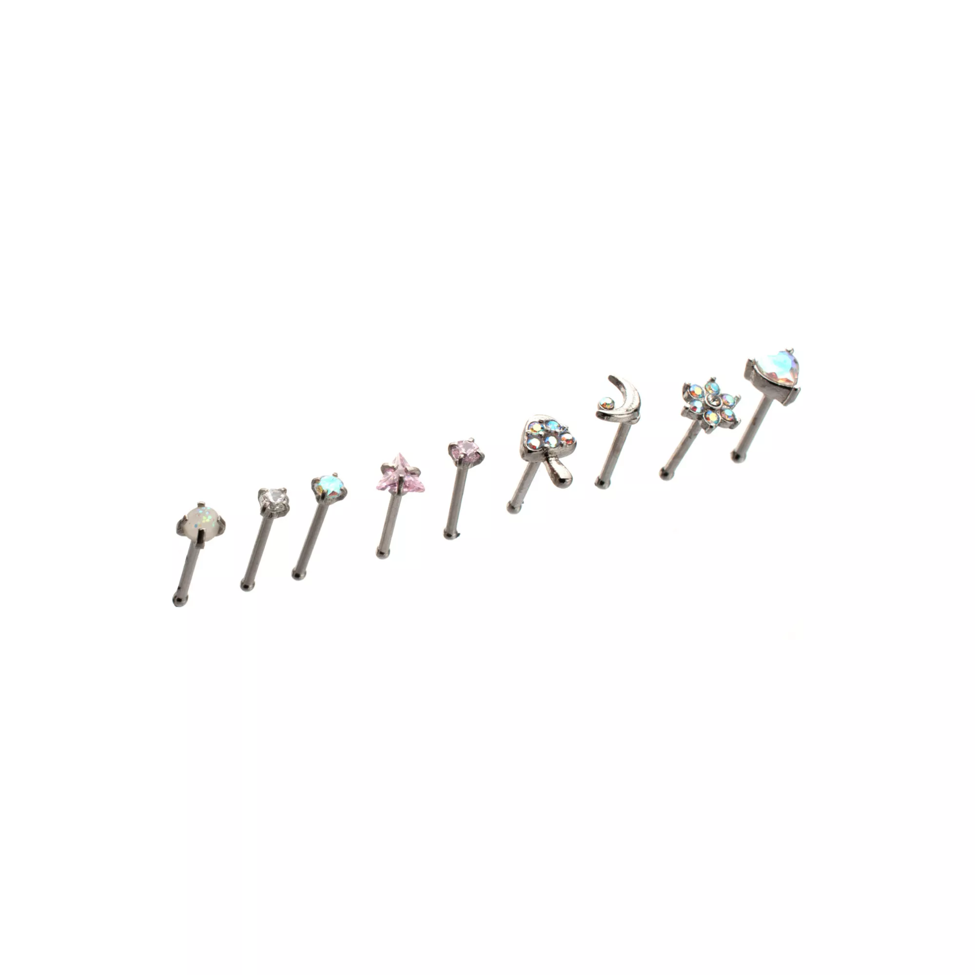 Multi-Pack CZ Groovy Icon Titanium Bone Nose Rings 9 Pack - 20 Gauge at Spencer's