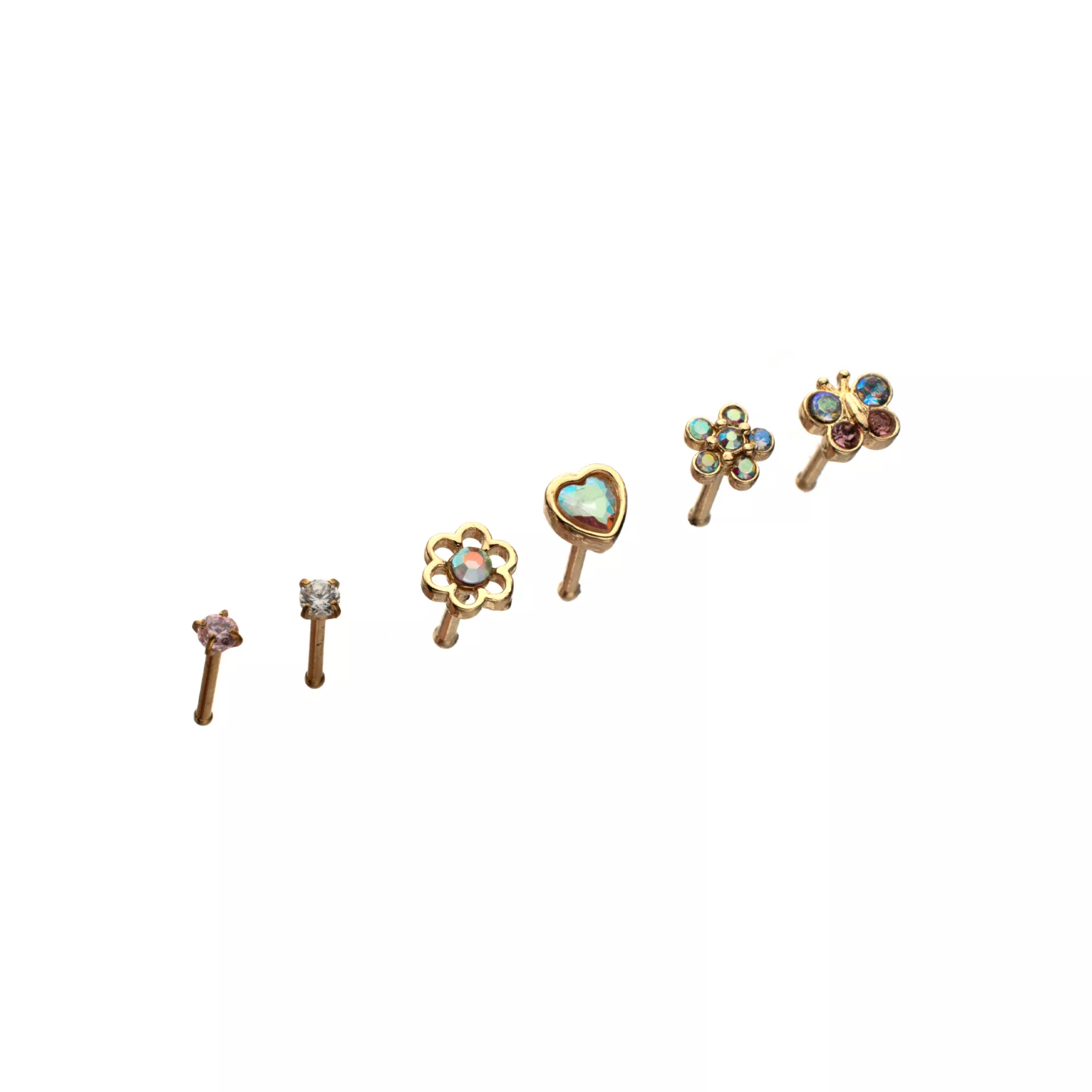 Multi-Pack CZ Spring Garden Titanium Bone Nose Rings 6 Pack - 20 Gauge at Spencer's