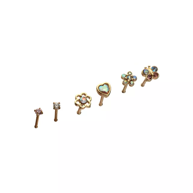 Multi-Pack CZ Spring Garden Titanium Bone Nose Rings 6 Pack - 20 Gauge at Spencer's