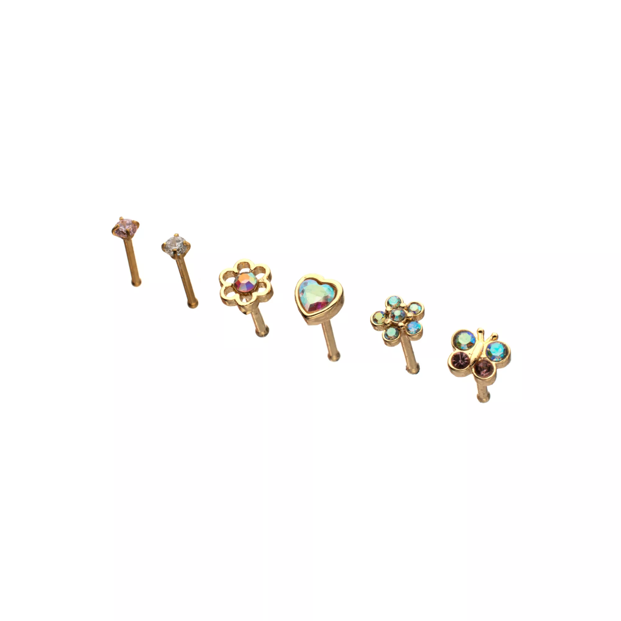 Multi-Pack CZ Spring Garden Titanium Bone Nose Rings 6 Pack - 20 Gauge at Spencer's