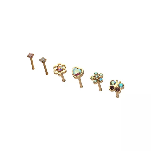 Multi-Pack CZ Spring Garden Titanium Bone Nose Rings 6 Pack - 20 Gauge at Spencer's