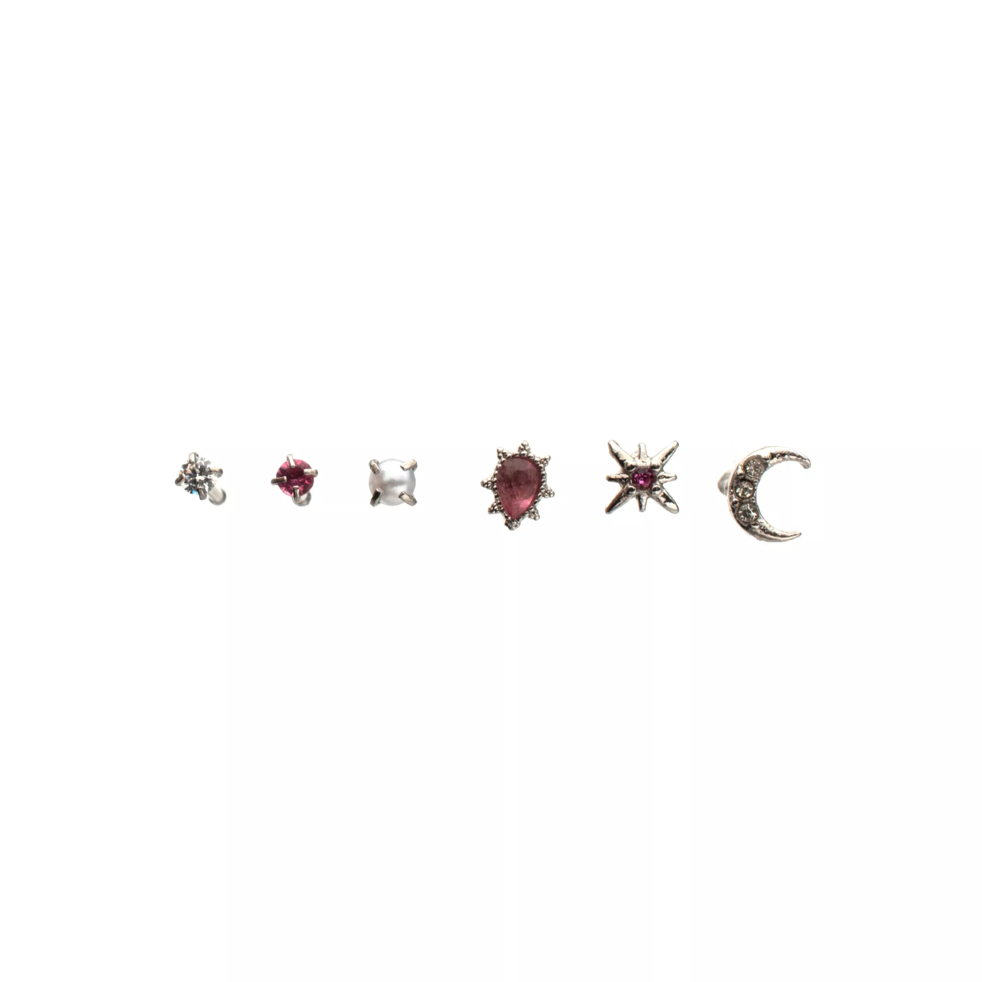 Multi-Pack CZ Moon and Star Titanium Bone Nose Rings 6 Pack - 20 Gauge at Spencer's