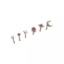 Multi-Pack CZ Moon and Star Titanium Bone Nose Rings 6 Pack - 20 Gauge at Spencer's