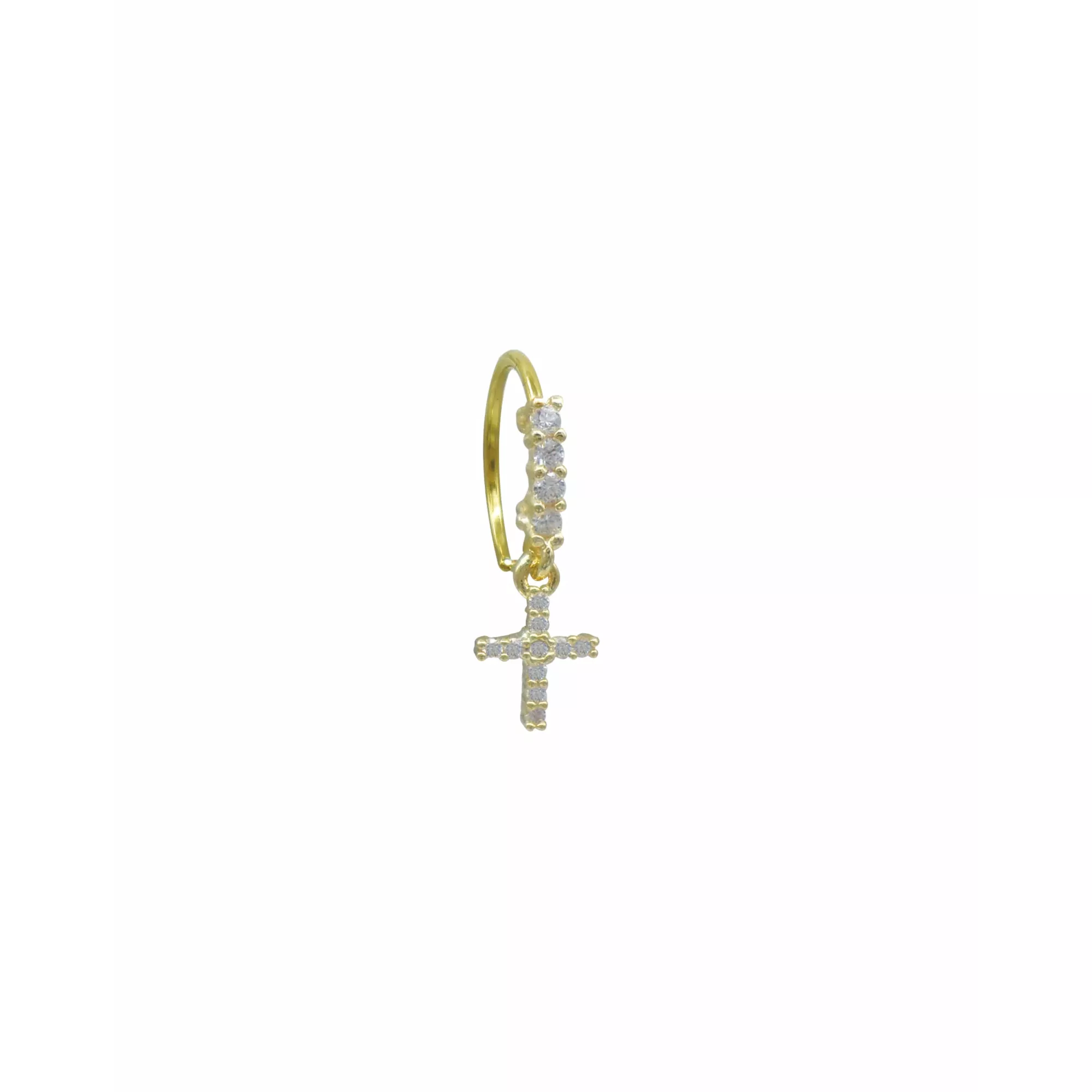 Clear CZ Cross Gold-Tone Dangle Nose Hoop - 18 Gauge