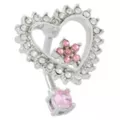 Pink and Clear CZ Heart Flower Silver-Tone Dangle Belly Ring - 14 Gauge at Spencer's