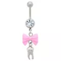 CZ Pink Bow Tooth Dangle Belly Ring -14 Gauge at Spencer's
