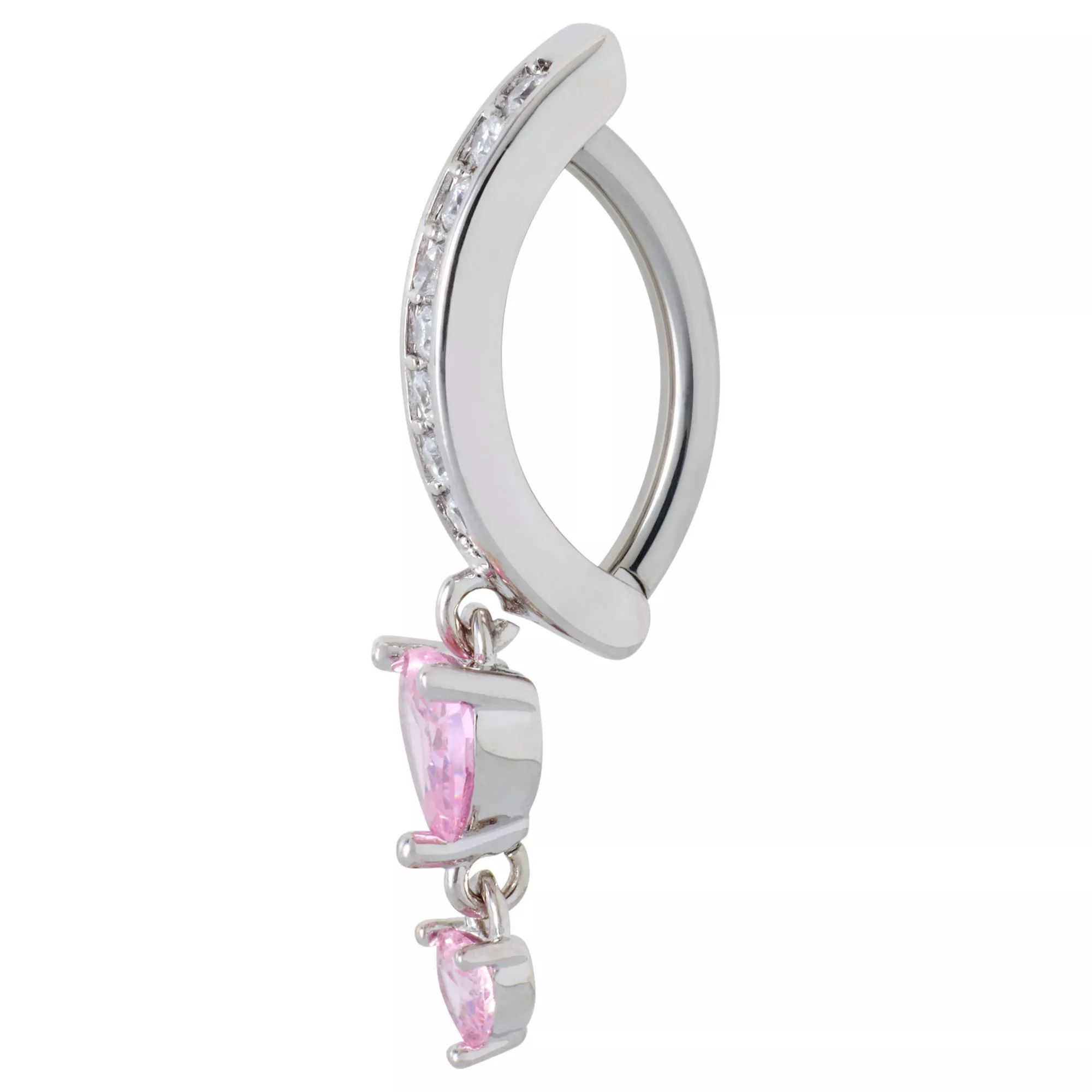 Pink CZ Heart Titanium Hinged Hoop Dangle Belly Ring - 14 Gauge at Spencer's