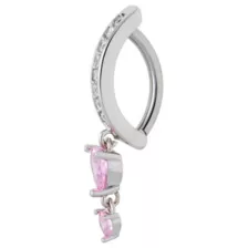Pink CZ Heart Titanium Hinged Hoop Dangle Belly Ring - 14 Gauge at Spencer's