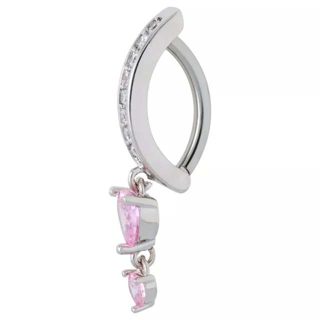 Pink CZ Heart Titanium Hinged Hoop Dangle Belly Ring - 14 Gauge at Spencer's
