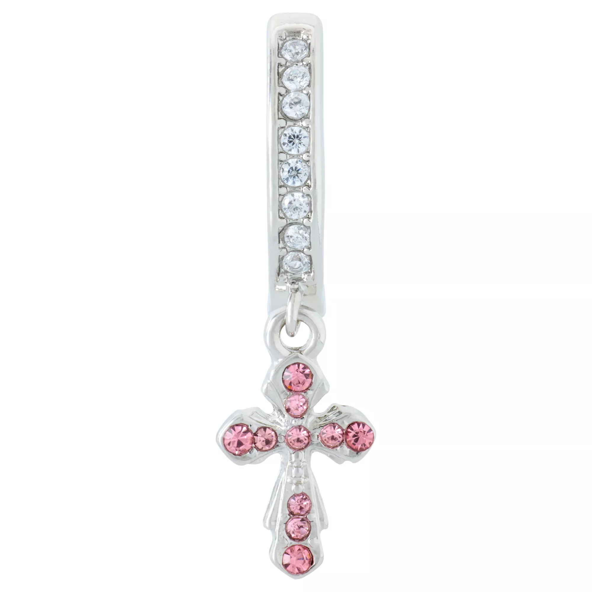 Pink CZ Cross Titanium Hinged Hoop Dangle Belly Ring - 14 Gauge at Spencer's