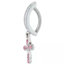 Pink CZ Cross Titanium Hinged Hoop Dangle Belly Ring - 14 Gauge at Spencer's