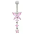 Pink CZ Butterfly Drop Dangle Belly Ring -14 Gauge at Spencer's