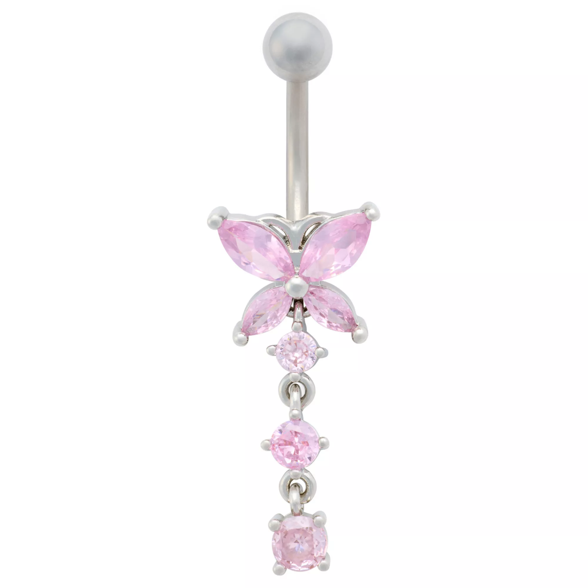 Pink CZ Butterfly Drop Dangle Belly Ring -14 Gauge at Spencer's
