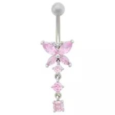 Pink CZ Butterfly Drop Dangle Belly Ring -14 Gauge at Spencer's