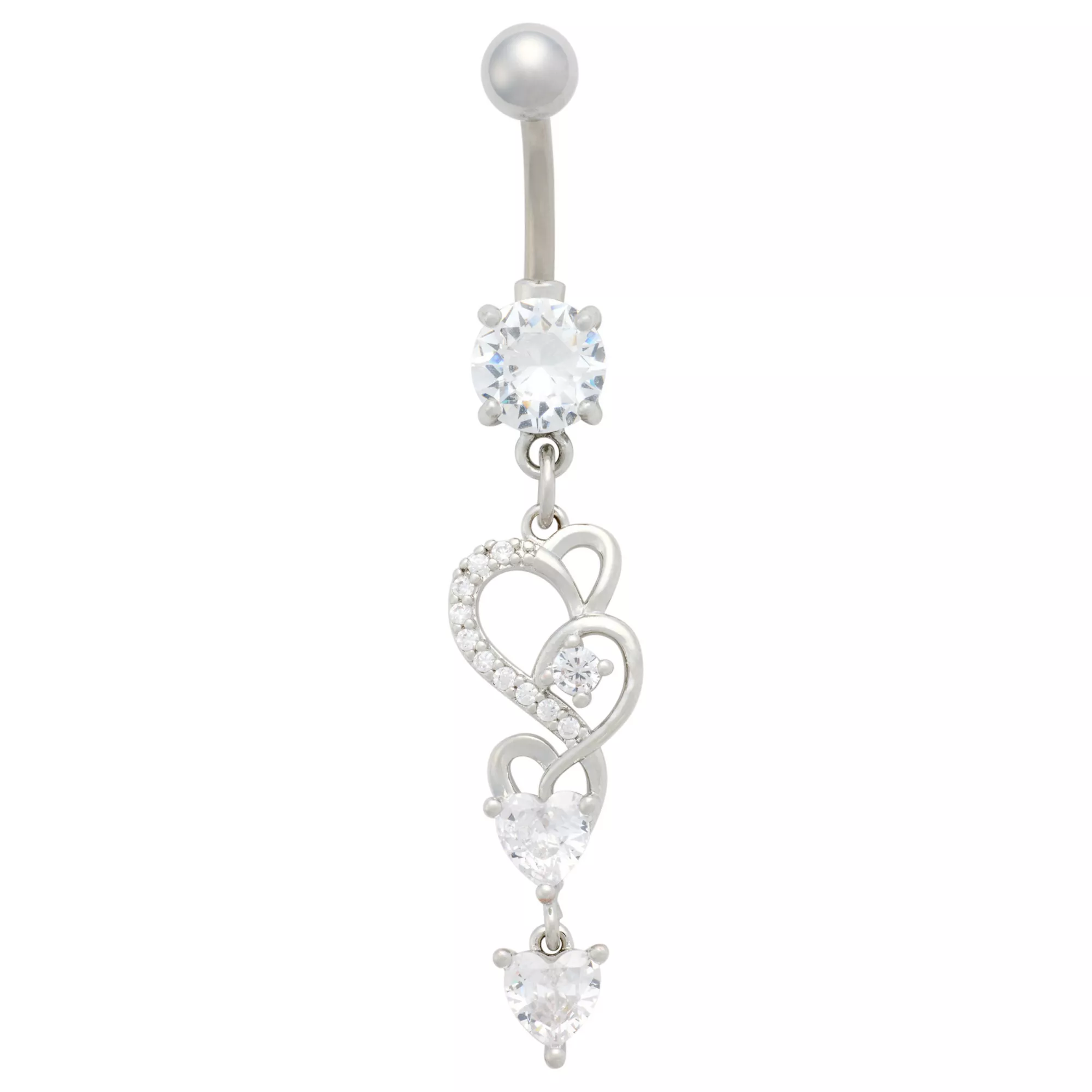 CZ Multi-Heart Dangle Belly Ring -14 Gauge