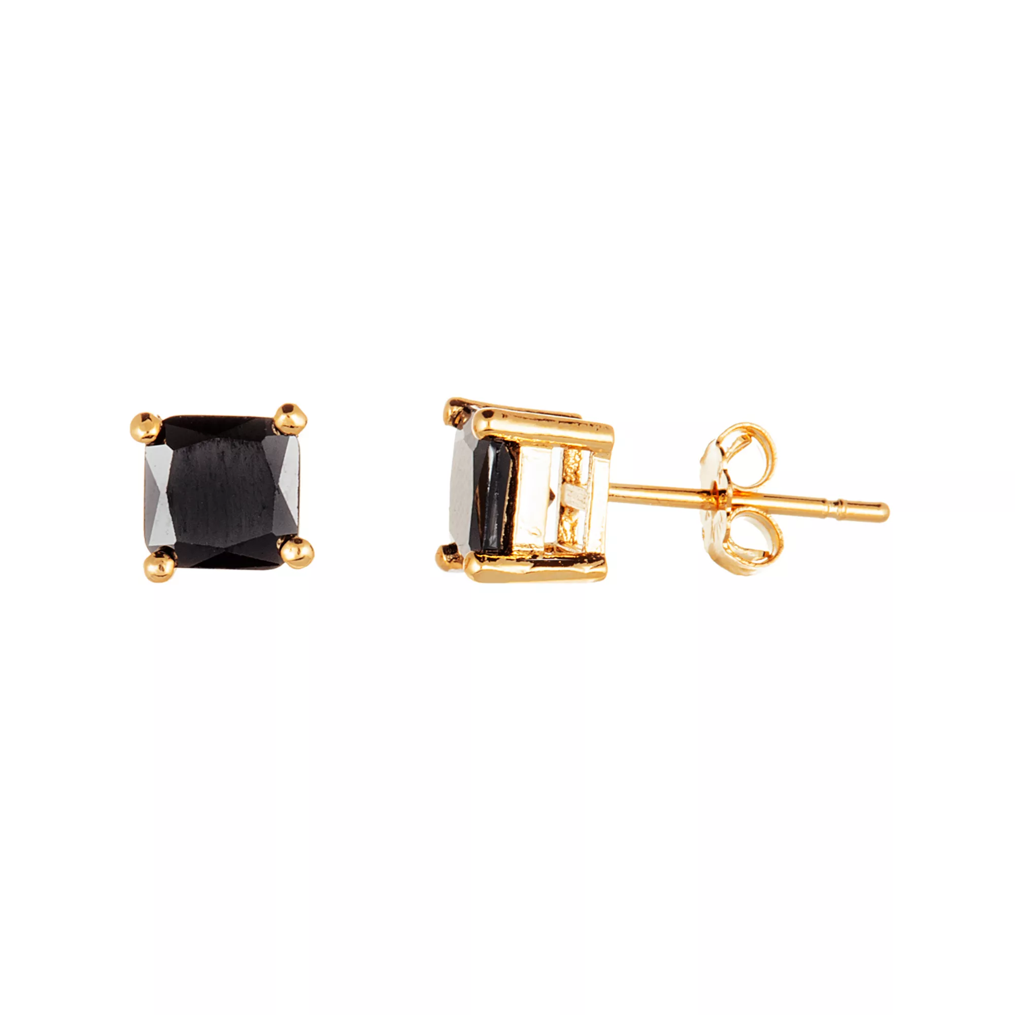 Black Square CZ Prong Gold-Tone Stud Earrings - 20 Gauge