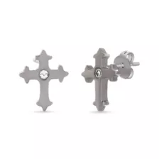 CZ Gothic Cross Silver-Tone Stud Earrings - 20 Gauge at Spencer's