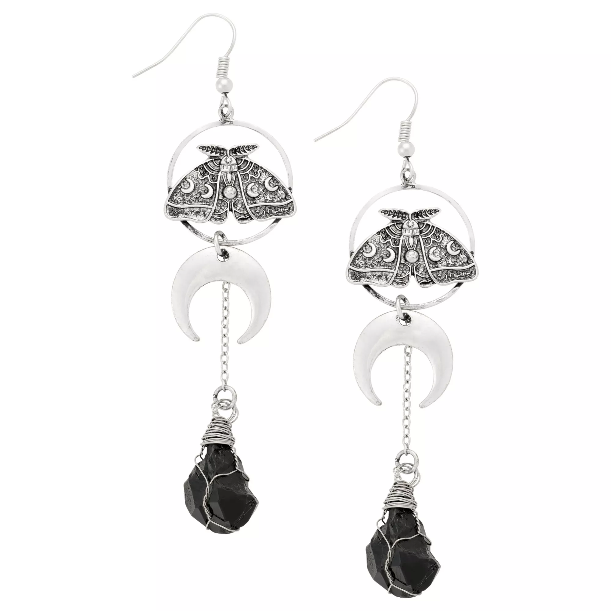 Moth Moon Dangle Earrings