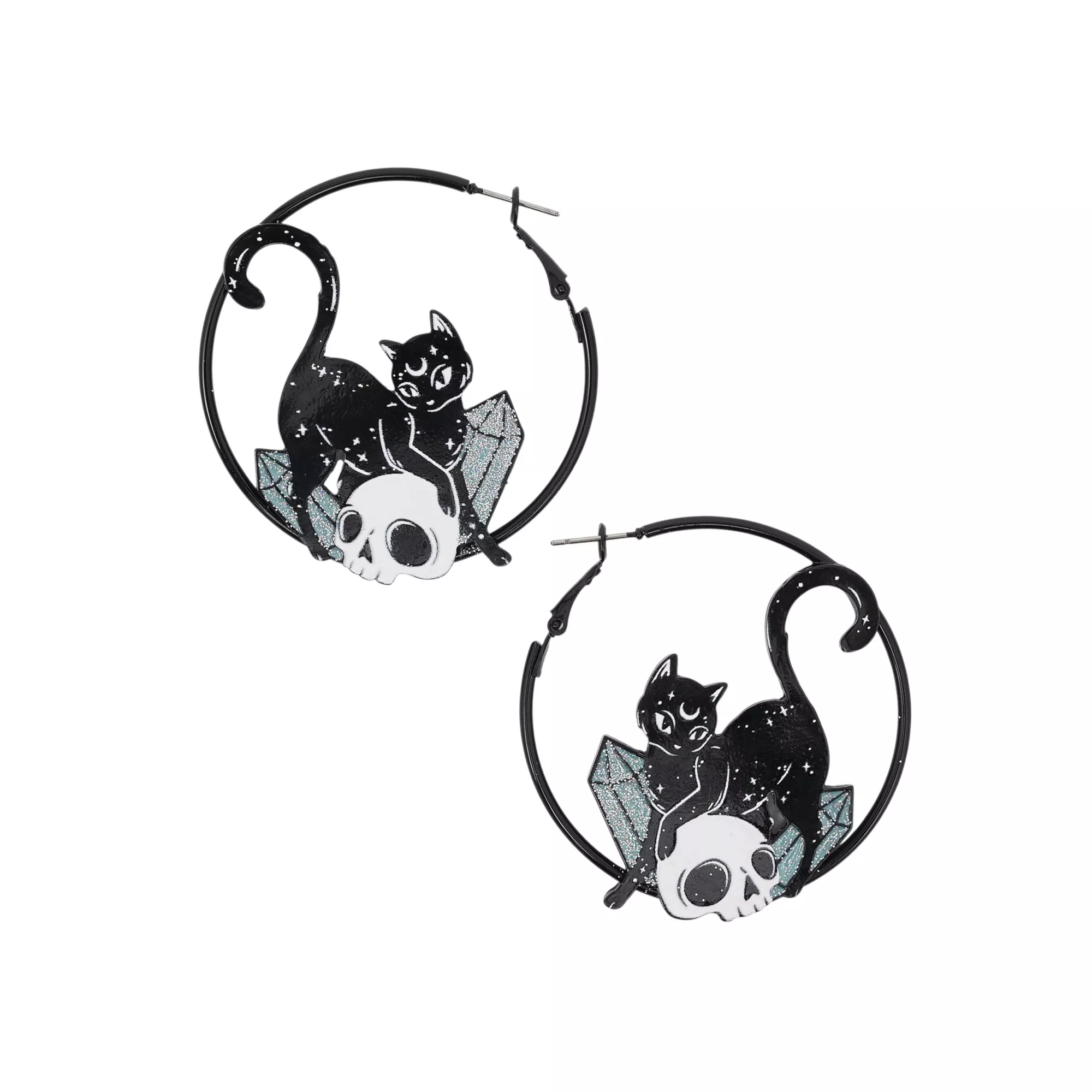 Black Cat and Skull Hoop Earrings