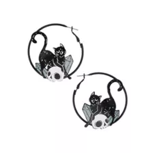 Black Cat and Skull Hoop Earrings at Spencer's