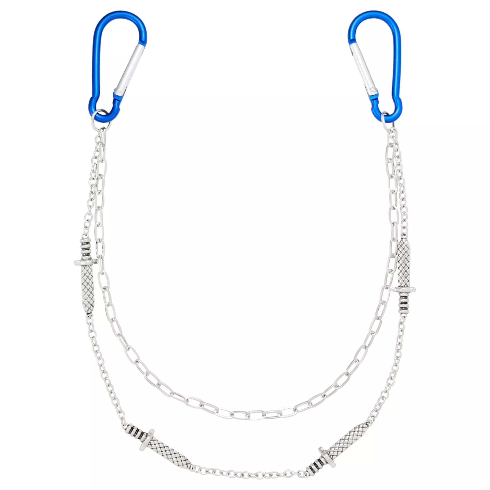 2 Row Blue and Silver-Tone Carabiner Sword Wallet Chain