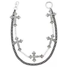 2 Row Black and Silver-Tone Cross Wallet Chain at Spencer's