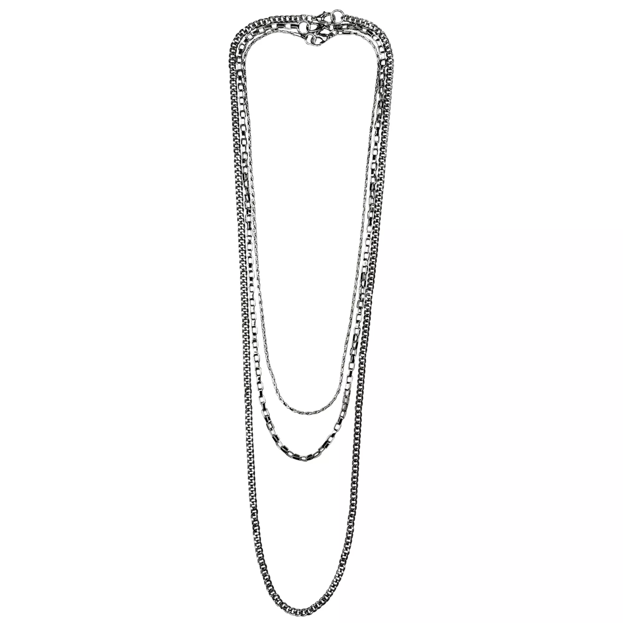 Multi-Pack Silver-Tone Bib Chain Necklaces - 3 Pack