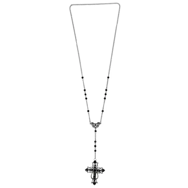 Black Gothic Cross Beaded Chain Rosary Necklace at Spencer's