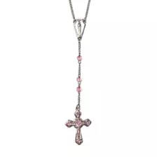 Pink Acrylic Bead Silver-Tone Rosary Necklace at Spencer's